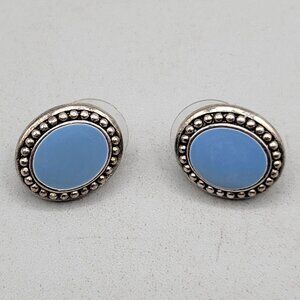 Kenneth Cole Earrings Light Blue Flat Cabochon Silver Tone Oval Posts